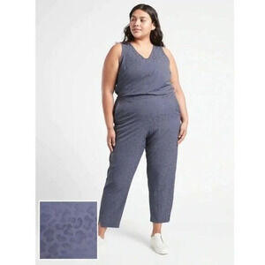 Athleta Brooklyn Textured Jumpsuit Size 24 Medieval Violet Leopard Athleisure